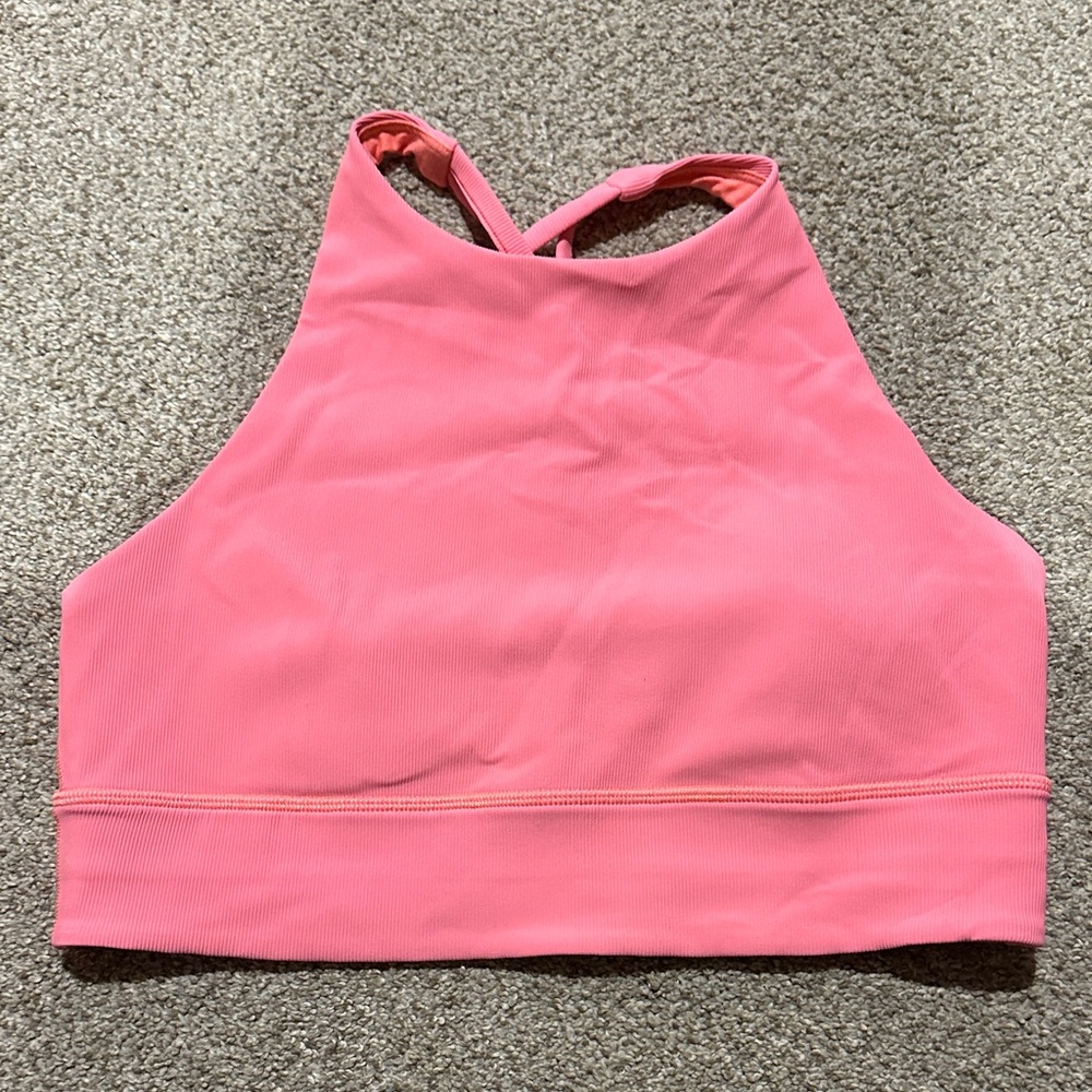 Lululemon Athletica Coral High Neck Sports Bra ribbed
